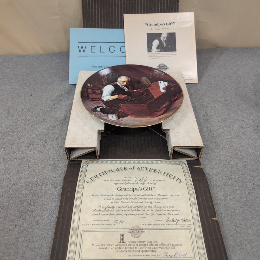 Norman Rockwell Grandpas Gift Collector Plate Edwin M Knowles Golden Moments COA - Picture 2 of 7